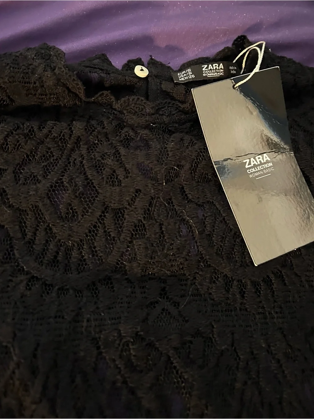New Zara black lace tunic top blouse Sz small S